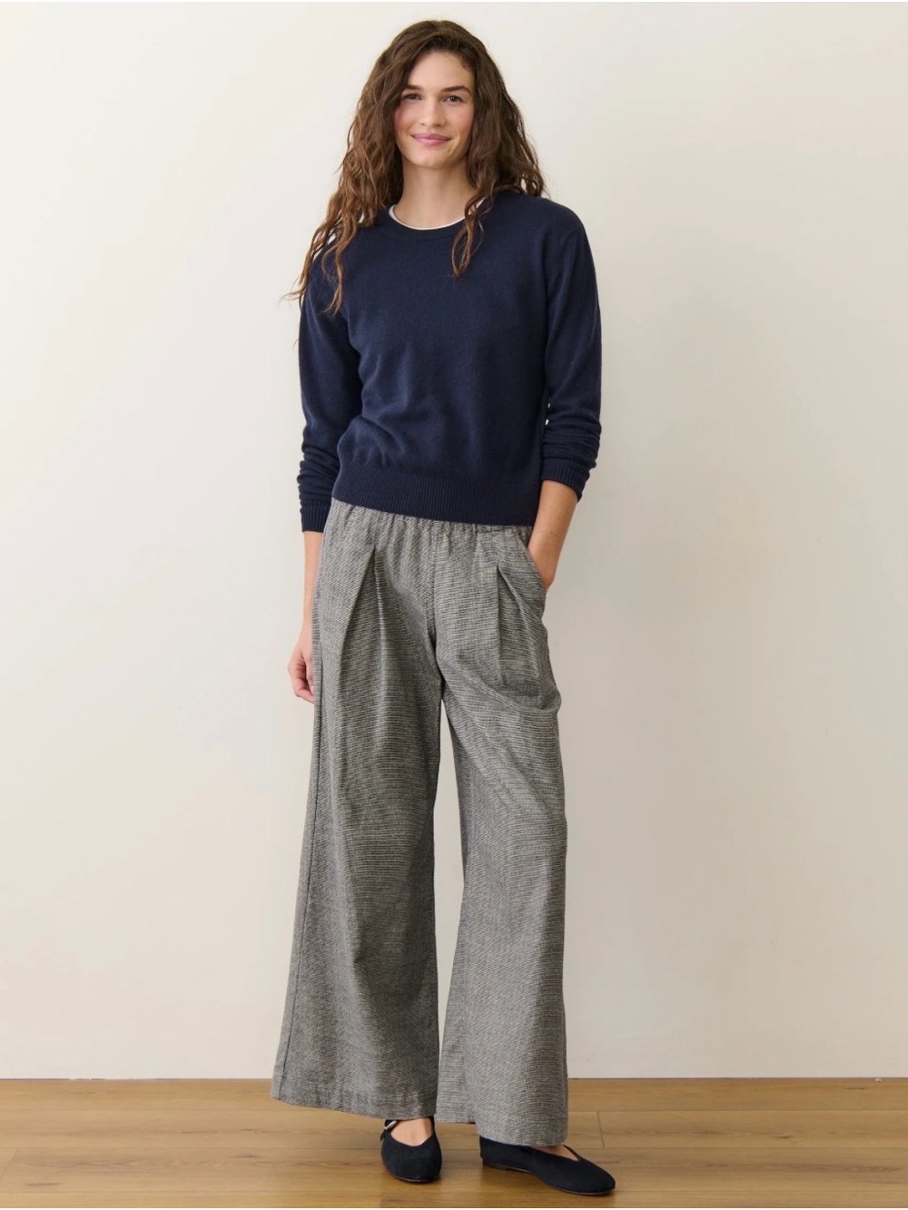 Marine Layer Allison Pleated Houndstooth Wide Leg Trouser Medium Black White